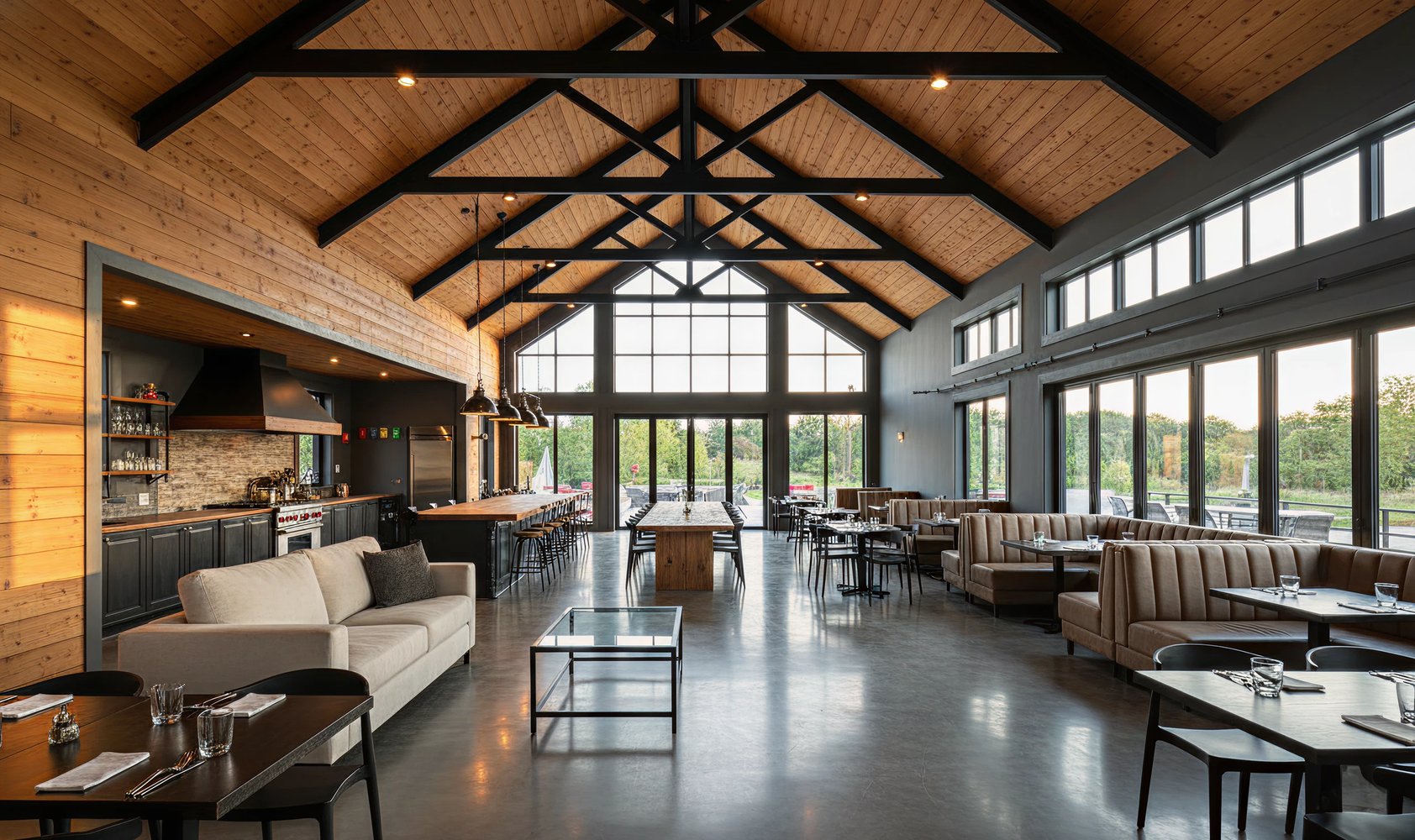 Steel barndominium interior with open floor plan