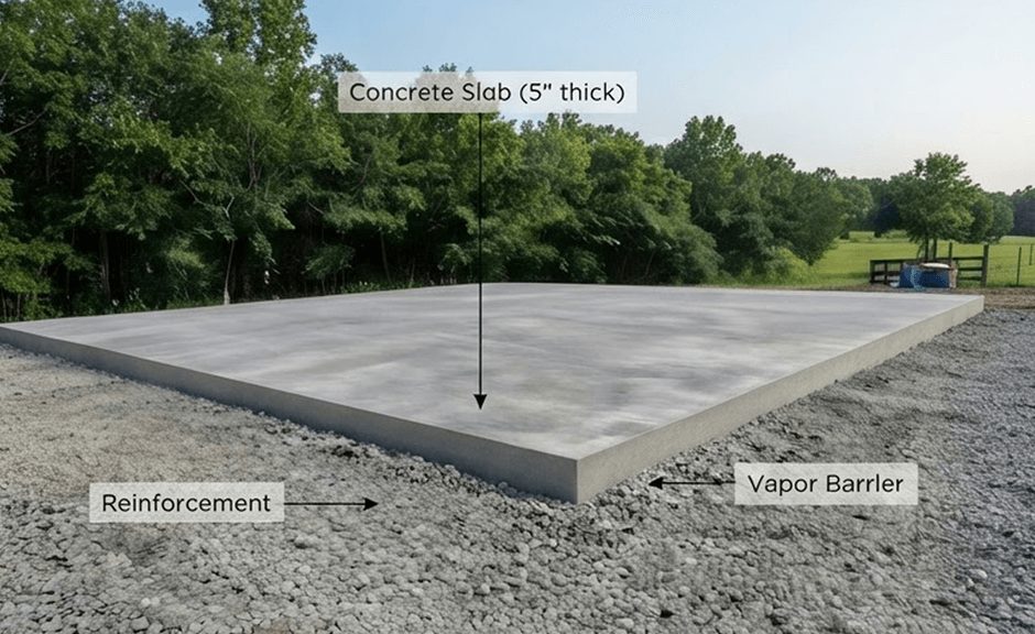 Diagram of a slab-on-grade foundation for a steel building