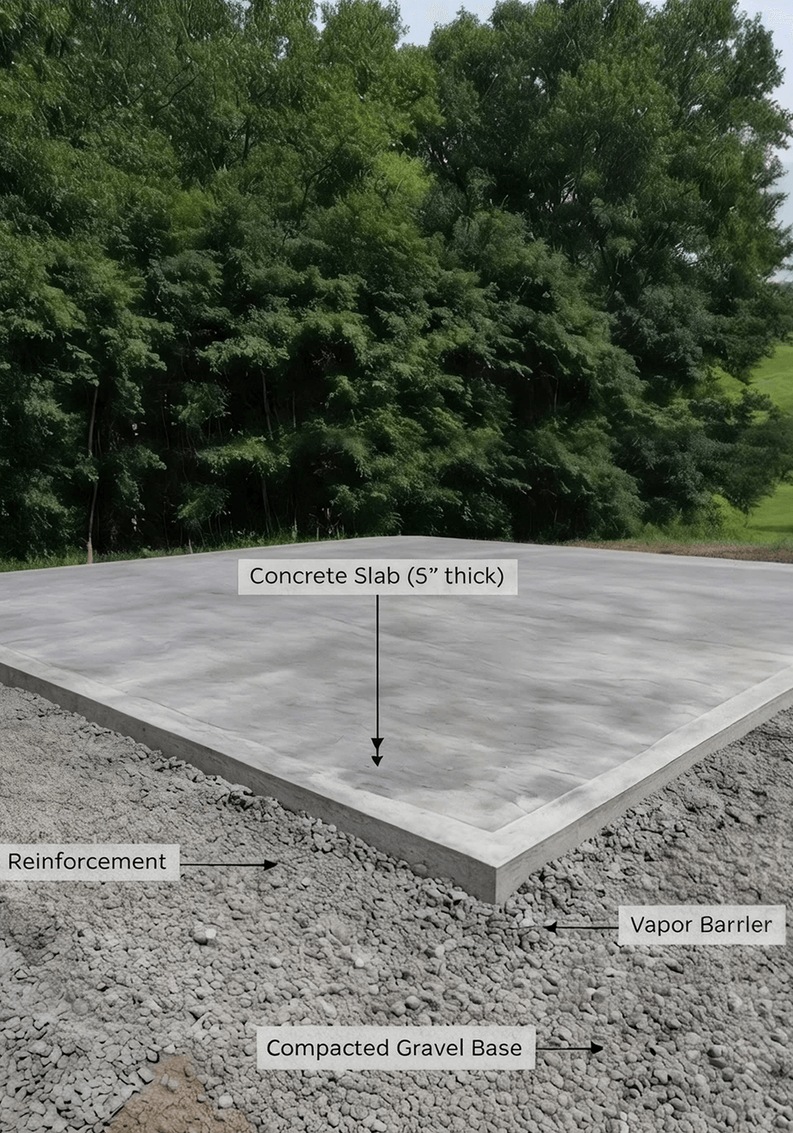 Diagram of a slab-on-grade foundation with anchor bolts set for a steel building