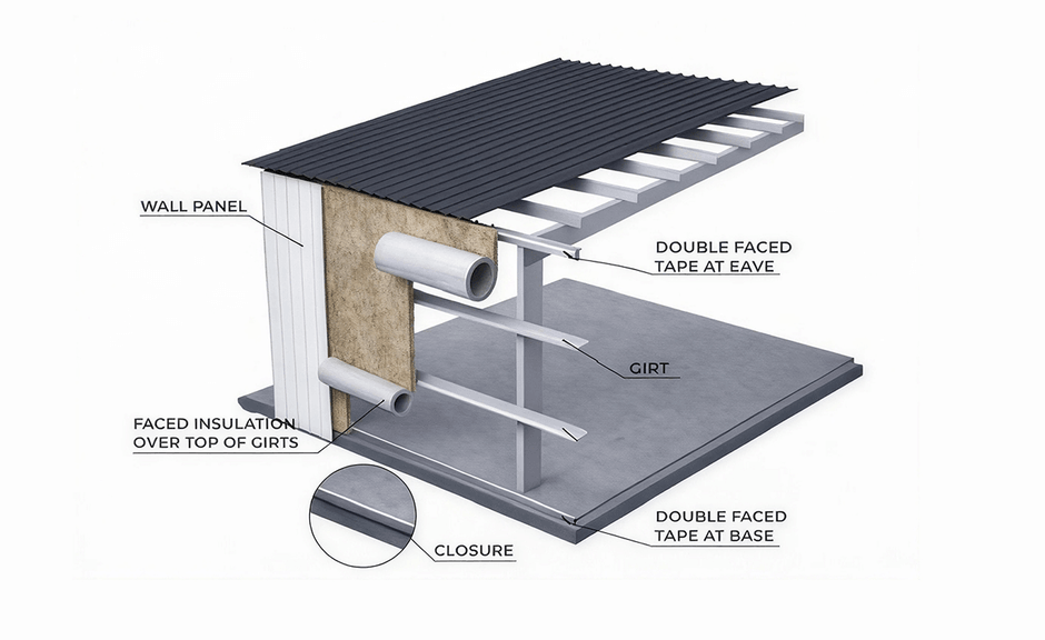 Diagram of thermal insulation layers in a steel building wall