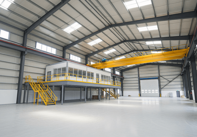 Industrial steel facility with a crane-ready clear-span interior