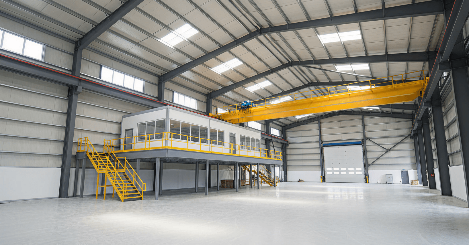 Industrial steel facility with a crane-ready clear-span interior