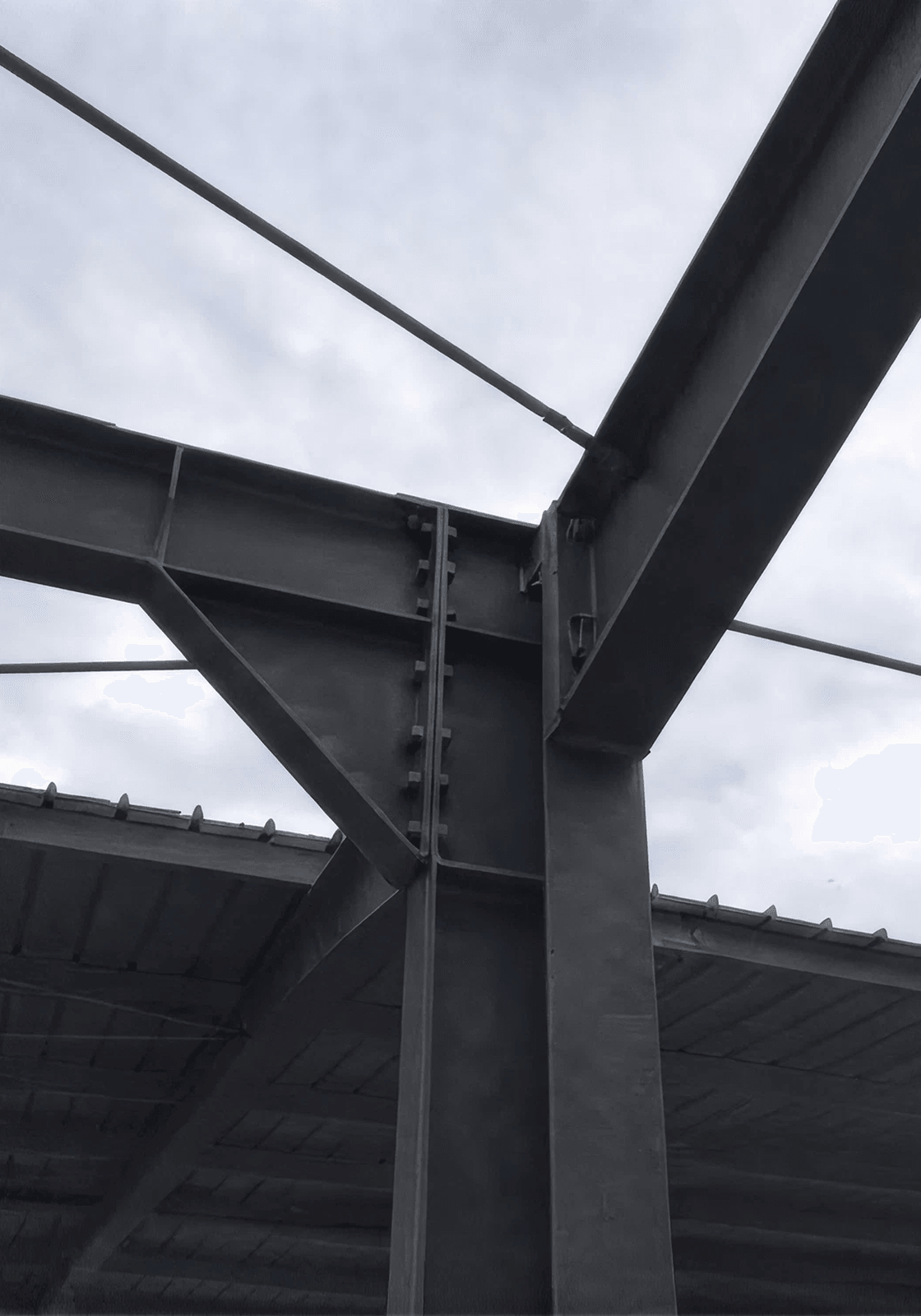 Diagram of primary structural steel columns and rafters forming a metal building frame